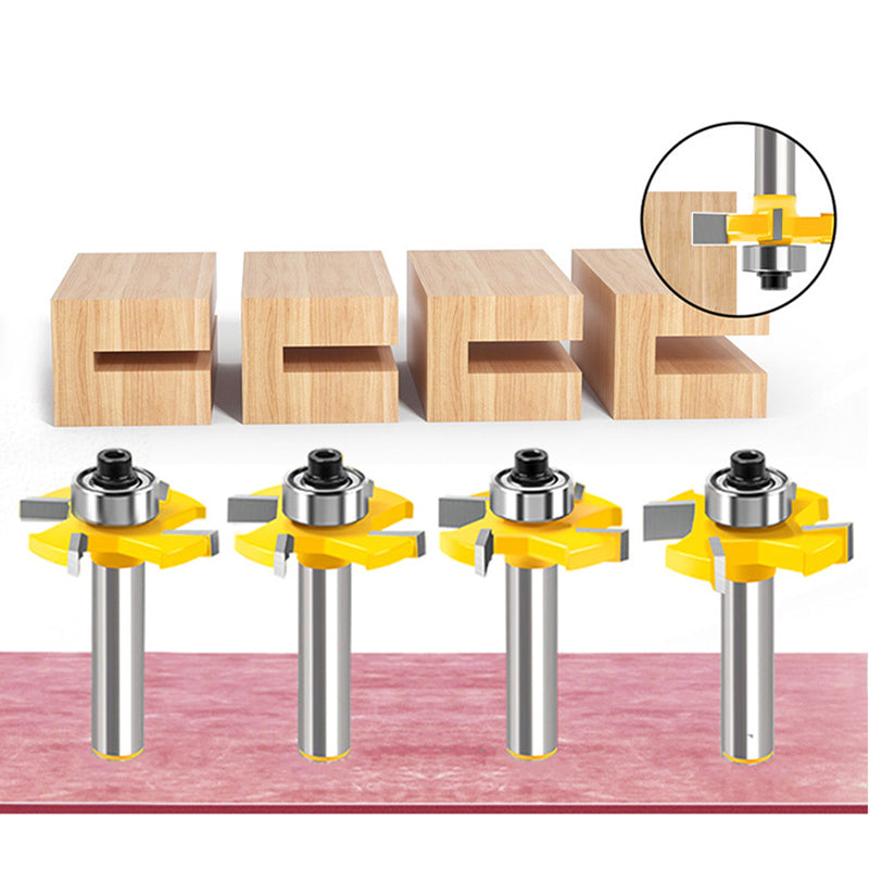 Tongue Groove Router Bit 8mm Shank 4 Flute Ball Bearing Grooving Cutter Tungsten Steel Straight End Mill for Woodworking Milling Cutting