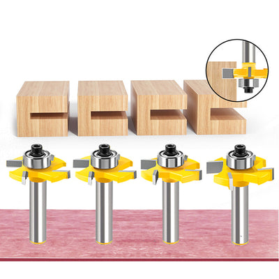 Tongue Groove Router Bit 8mm Shank 4 Flute Ball Bearing Grooving Cutter Tungsten Steel Straight End Mill for Woodworking Milling Cutting