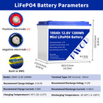 LinkMejor 12.8V 100Ah 1280Wh Mini LiFePO4 Battery Pack Grade A Build-in BMS Lithium Iron Phosphate For RV EV Camping