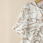LinkMejor Women's Summer Elegant Print Blouse Casual Flare Sleeve O-Neck Cutouts Tops