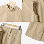 LinkMejor Women Vintage Casual Stand Neck Sleeveless Pleated Wide Leg Tops Trousers