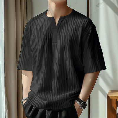 LinkMejor Mens Textured Half Sleeve T-Shirt Modern Minimalist Solid Color Casual Short Sleeve Top for Men Large Size S-5XL