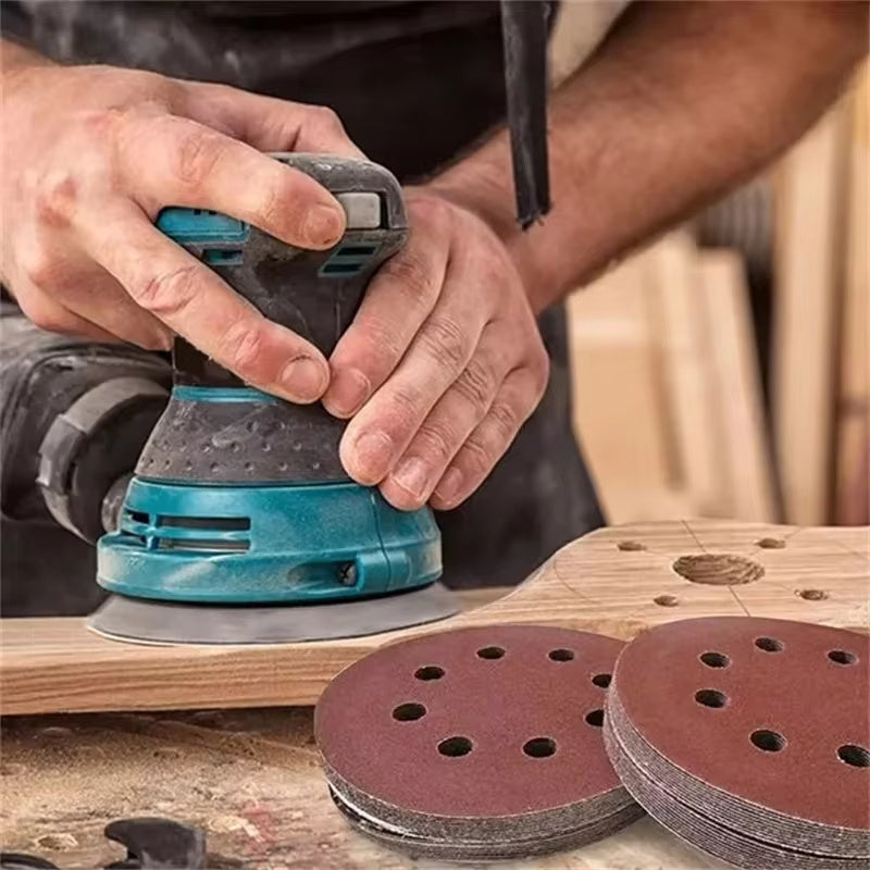 125mm 5 Inch Round Sandpaper 8 Hole Hook and Loop Sanding Discs for Wood Metal Polishing Rust Removal #60/80/100/120/150/180/240/320/400/600 Grits