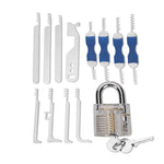 13PCS Lock Picking Practice Kit Transparent Padlock 4 Comb Style Picks 4 Single Hook Tools Stainless Steel ABS Handles Ideal for Beginners and Enthusiasts