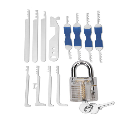 13PCS Lock Picking Practice Kit Transparent Padlock 4 Comb Style Picks 4 Single Hook Tools Stainless Steel ABS Handles Ideal for Beginners and Enthusiasts