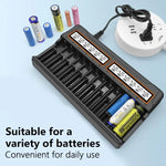 Intelligent Charging Adapter 12 Bay Battery Charger LCD Display Multi Slot Supports 18650/AA/AAA Battery Overcharge Protection Heat Dissipation Fast Charging Efficient Power Supply