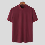 LinkMejor Mens Half-collar Solid Knitted pit-stripe Short Sleeve T-shirt