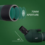 SvbonySV28 Spotting Scope 25x-75x Wide Zoom Range 70mm Large Aperture K9Porro High-Index 45° Angle Eyepiece Dynamic Focus IPX4 Waterproof Portable Telescope for Birdwatching Camping
