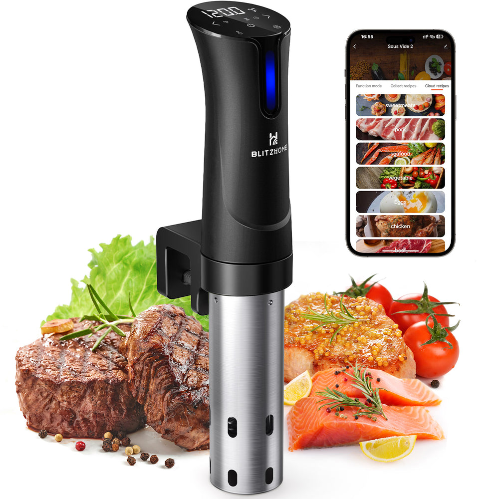 BlitzHome® SV2209 1100W Sous Vide Cooker APP Control Thermal Immersion Circulator Machine with Digital LED Display Time and Temperature Control Color Black