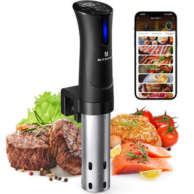 BlitzHome® SV2209 1100W Sous Vide Cooker APP Control Thermal Immersion Circulator Machine with Digital LED Display Time and Temperature Control Color Black
