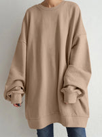 Women Puff Sleeve Crew Neck Solid Color Hem Long Sleeve Sweatshirts