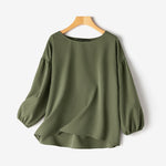 LinkMejor Women's Round Neck Drop Shoulder Lantern Sleeve Loose Casual Solid Blouses