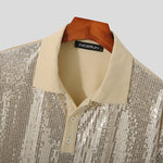 LinkMejor Mens Sequin Sparkle Glitter Patchwork T-Shirt Fashion Short Sleeve Lapel Top Tshirt for Men