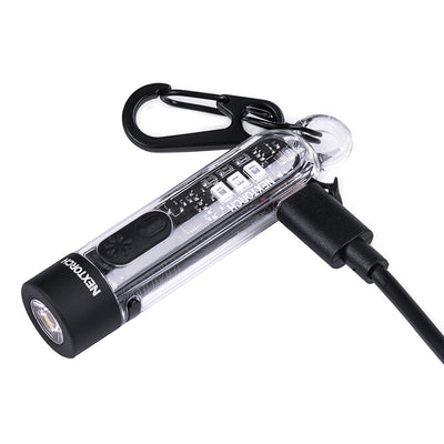 LinkMejor K40 700lm Mini Size Bright EDC LED Keychain Flashlight With UV Red Blue RBG Sidelight Clip-on Mini Pocket Light Type-C Rechargeable Key Ring Emergency Outdoor Camping Mini Torch