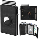 AirTag Microfiber Men's Automatic Popup Card Holder Tri-fold RFID Anti-theft Brush Purse Wallet Credit Card Clip