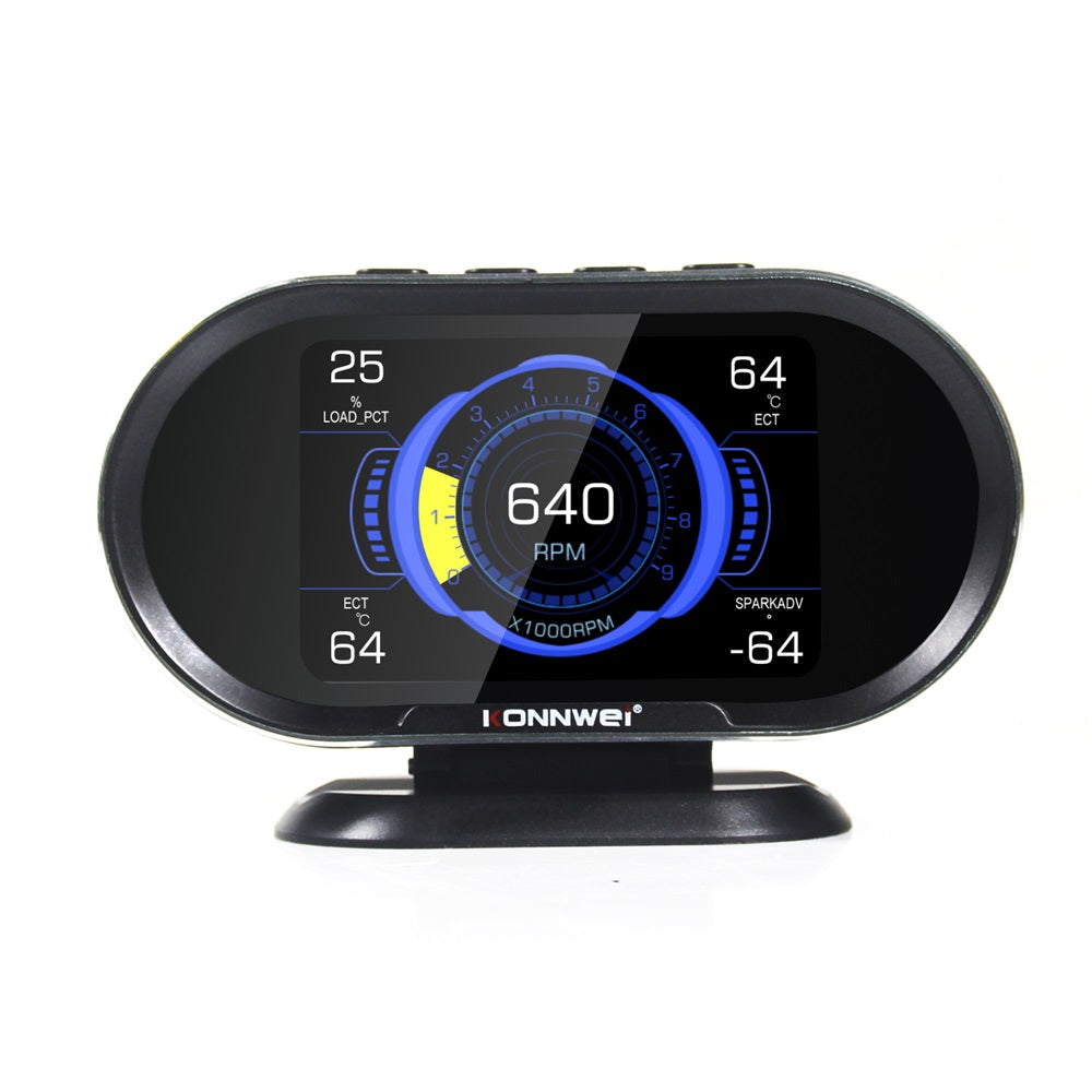 LinkMejor KW206 HUD OBD2 Car Diagnostic Scanner On-Board Computer Gauge DTC Engine Code Reader Voltage Test LCD Screen Built-in Speaker