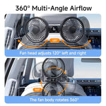 Car Seat Fan Dual Head 3 Speed 3300RPM Digital Display Foldable 5V USB Rechargeable Rear-Seat Mount Suction Cup Bracket