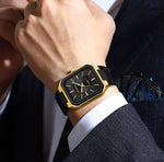 LinkMejor Fashion Rectangular Business Watches for Men Waterproof Luminous Hands Stainless Steel Simple Vintage Quartz Wristwatch
