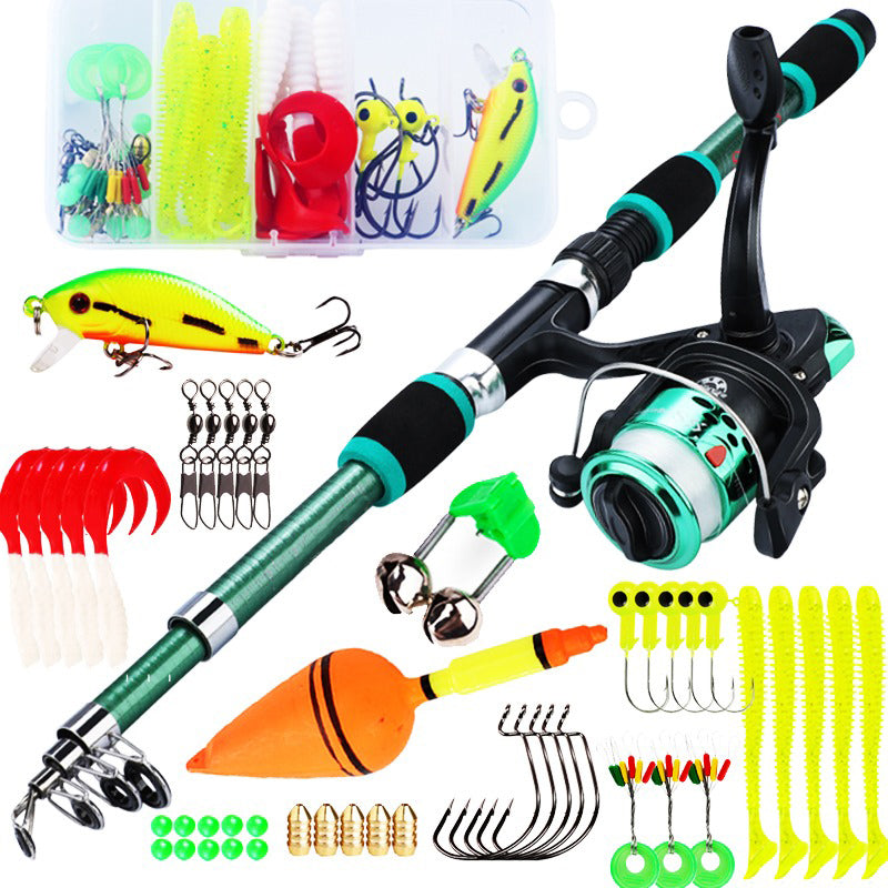 LinkMejor Spinning Fishing Rod Reel Combos 1.8M Telescopic Rod with 5.2:1 3BB Fishign Reel Max Drag 5kg Full Fishing Kit-Green
