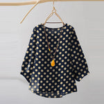 LinkMejor Women Summer Casual 3/4 Sleeve Blouses O Neck Polka Dot Loose Ladylike Shirt Top