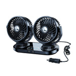 Fusika 12V 24V Dual Head Car Fan Dual USB Ports Brushless Motor 3 Speed Adjustment Auto Oscillation Universal Vehicle Cooling Fan