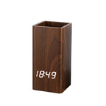 Creative Wooden Pen Holder Clock USB Voice Control Digital Pen Holder Alarm Clock LED Pencil Organizer with LED