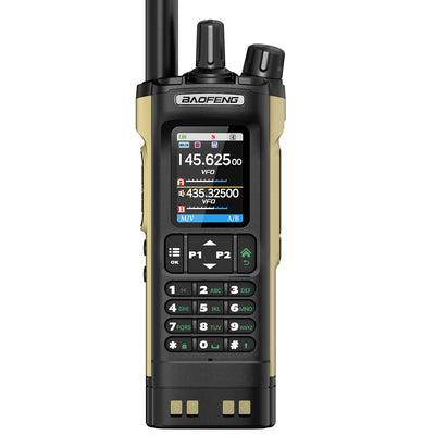 Baofeng UV32 10W GPS Walkie Talkies Sand Color Custom Two Way Radio Multi-Band Bluetooth APP Programming Tri-Power 2.0" TFT Screen NOAA Weather Reception