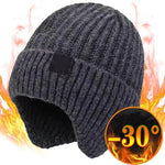 LinkMejor Winter Bike Knitted Hat Outdoor Plush Warmth Cap Peaked Earmuff Fashion Casual Faux Fur Lined Bomber Hats Cycling Ear Protection