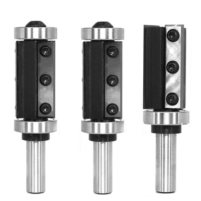 1/2 Inch 12mm Shank 3 Flutes Carbide Insert Flush Trim Router Bit Pattern Bit Top and Bottom Bearing Template Flush Cut Router Bit 1-1/8" / 28.6mm Cutting Diameter for Wood Trimming