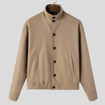 LinkMejor Mens Solid Stand Collar Button Front Jacket Casual Fall Winter Outwear Top with Pockets S-5XL