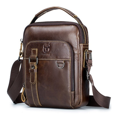 LinkMejor Genuine Leather Men's Shoulder Bag Small Handbag Fashion Crossbody Bag for Men Daily Casual Travel Messenger Bag for 7.9inch Ipad