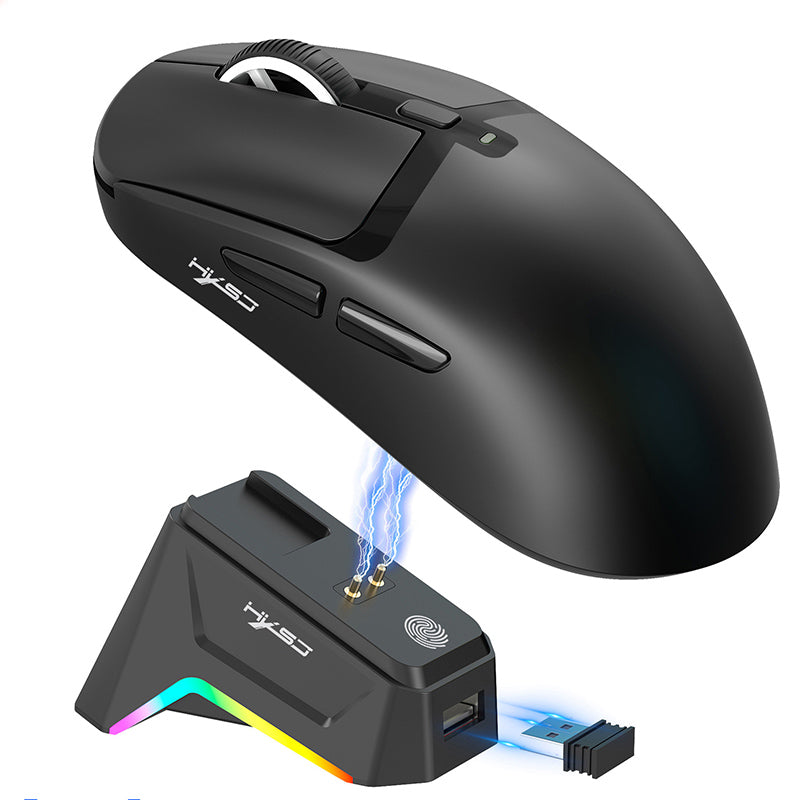 LinkMejor T10 Three-mode Wireless Gaming Mouse with RGB Charging Dock S205 Sensor 12000DPI 1KHz Report Rate 58g Lightweight 6-Keys Programmable Gamer Mice for PC Laptop Computer