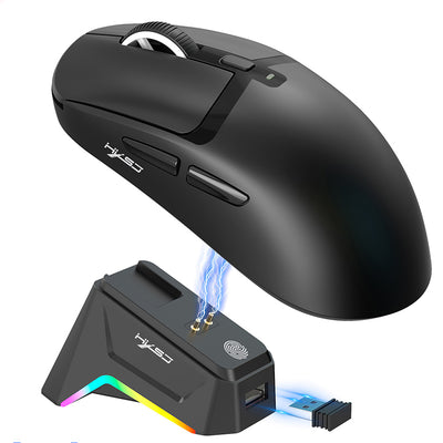 LinkMejor T10 Three-mode Wireless Gaming Mouse with RGB Charging Dock S205 Sensor 12000DPI 1KHz Report Rate 58g Lightweight 6-Keys Programmable Gamer Mice for PC Laptop Computer