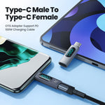 Toocki TQ-OTG07 Type-C Male to Type-C Female OTG Adapter Converter with Smart Digital Display for Phone Laptop Tablet