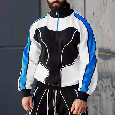LinkMejor Mens Contrast Color Print Half-Zip Long Sleeve Hoodie Sports Stand-up Collar Pullover Hoodies