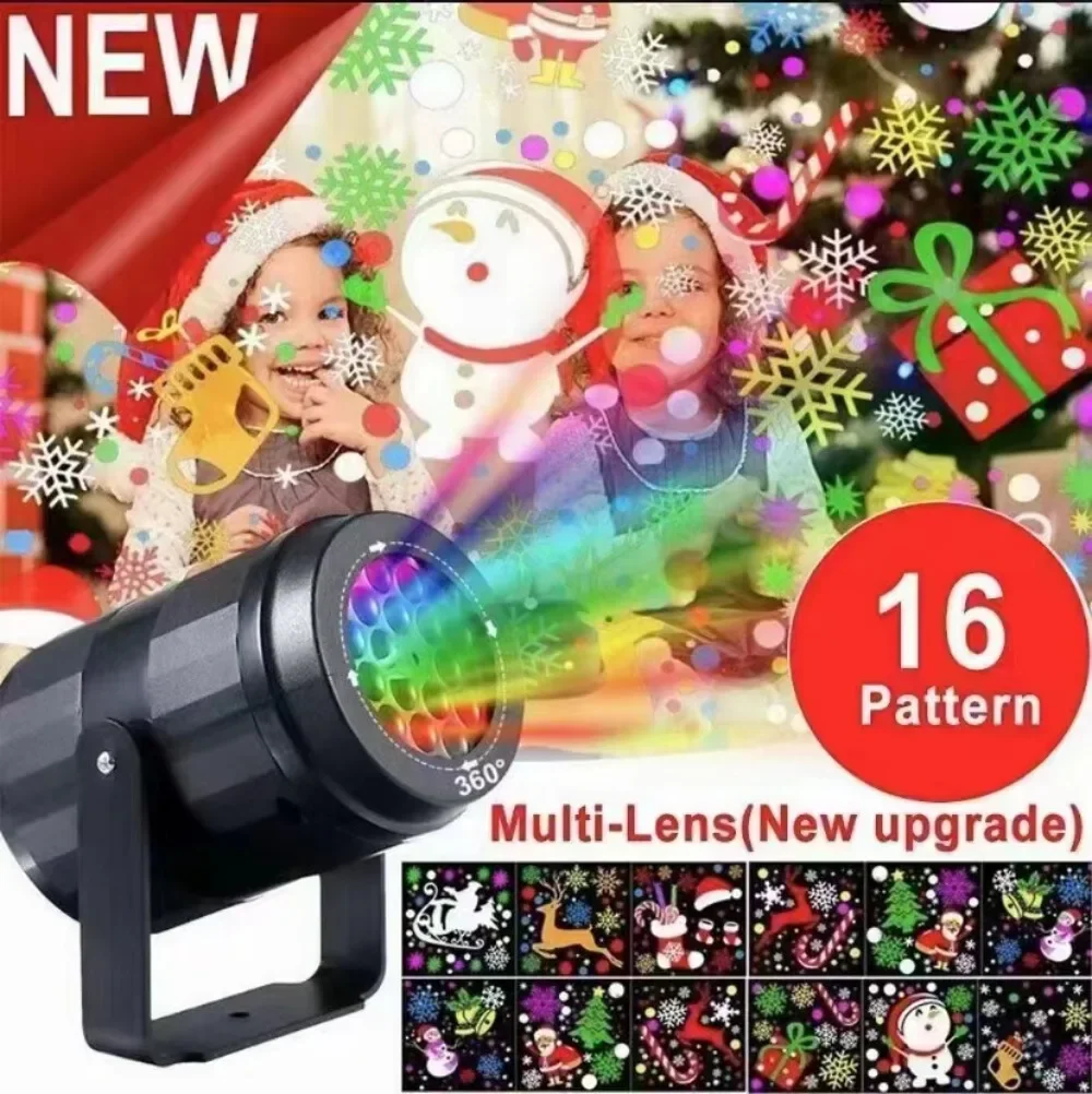16 Patterns Projector LED Lights Christmas DJ Party LightsStage Light  Indoor and Outdoor Decoration Laser Lamp Holiday Lighting