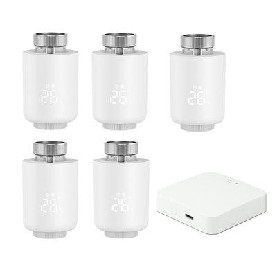 5Pcs Tuya Zigbe Smart Thermostat Radiator Valve Temperature Schedule Setting Window Open Detection Function APP Remote Voice Control Work with Alexa Google Assistance