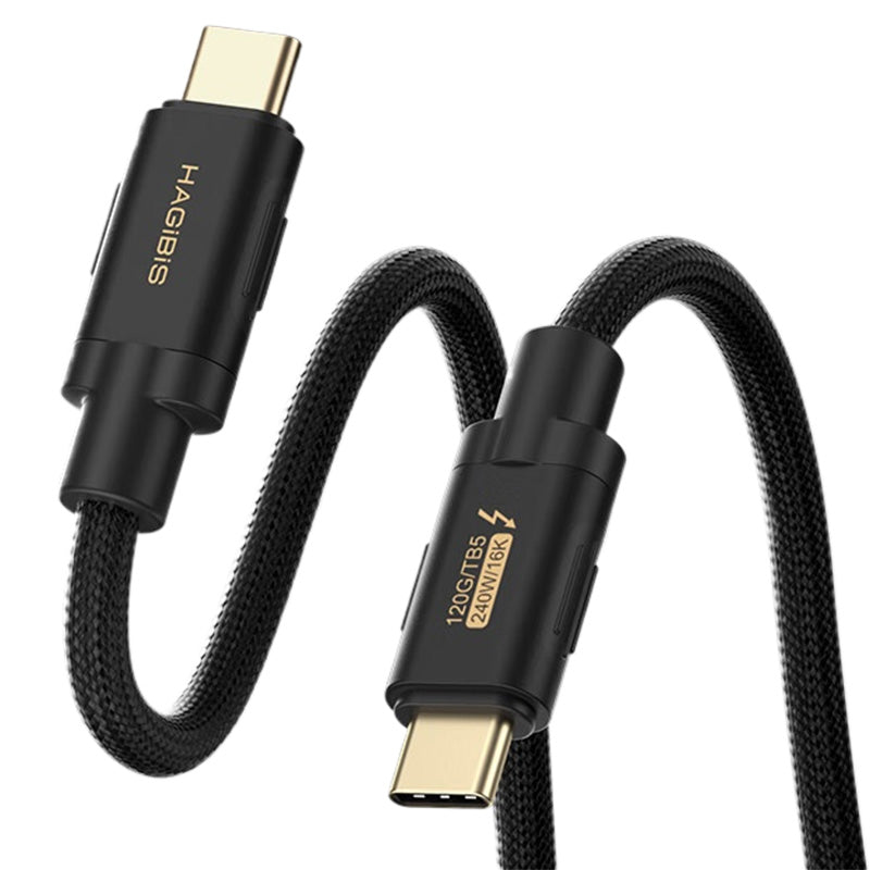 HAGiBiS Thunderbolt5 Type-C to Type-C Cable 120Gbps 240W PD3.1 Fast Charge 16K@60Hz Video 8K Triple Display Bi-Directional 80Gbps Data Sync High Speed Transmission 0.5M/1M Long Cables for Laptop TV