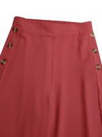 LinkMejor Plus Size Women Pants Solid Color Side Button Elastic Waist Loose Casual Wide Leg Pants With No Pocket
