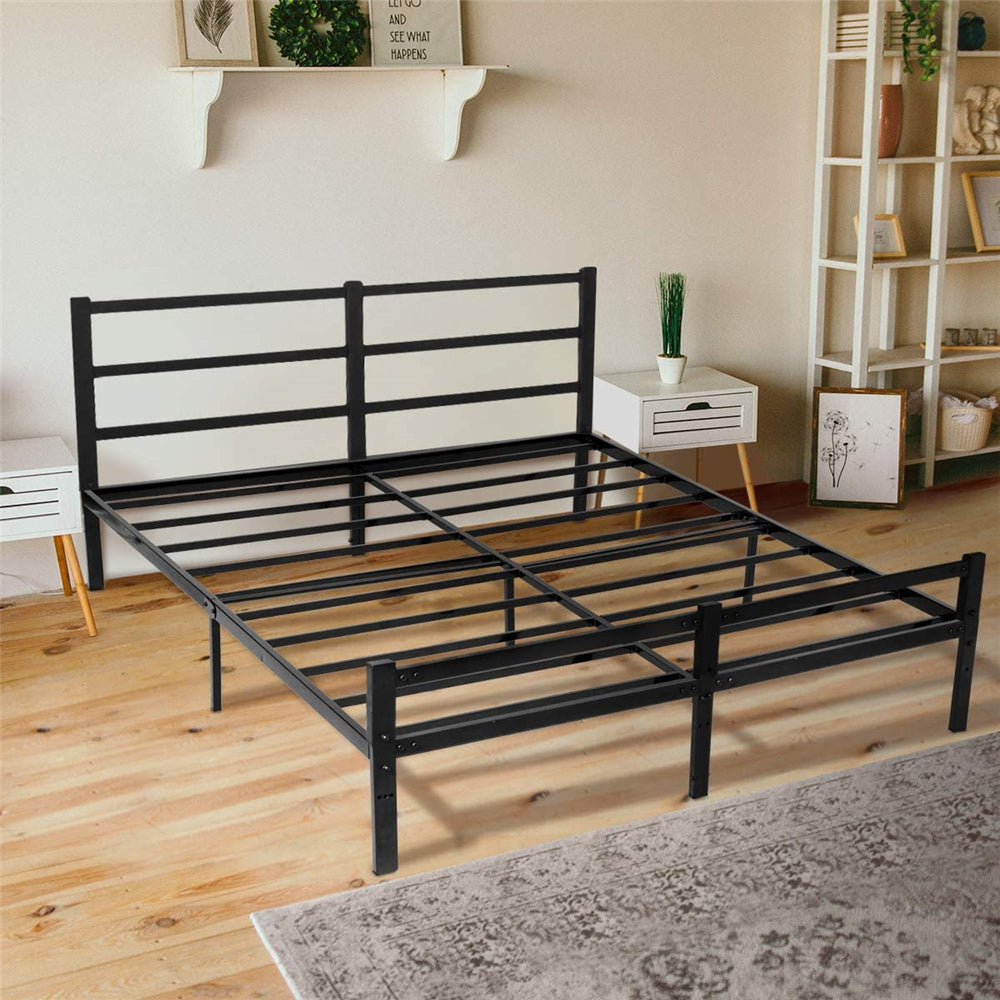 Lusimo King Bed Frame with Headboard 14 Inch Platform Bed Frame No Box Spring Needed Metal King Size Bed Frame with Storage  Heavy Duty Steel Slat and Anti-Slip Support Easy Quick Lock Assembly