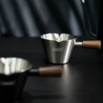 HiBREW 100ml Espresso Measuring Cup 304 Stainless Steel Coffee Dosing Cup with Walnut Wood Handle for Espresso Machine