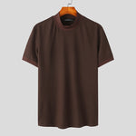 LinkMejor Mens Half-collar Solid Knitted pit-stripe Short Sleeve T-shirt