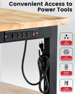 LinkMejor WB0102-Plus 60 Inch Workbench with Pegboard & Rubber Pad / Adjustable Height / 2000 LBS Load Capacity / Power Outlet for Woodworking Garage Workshop Office Shop