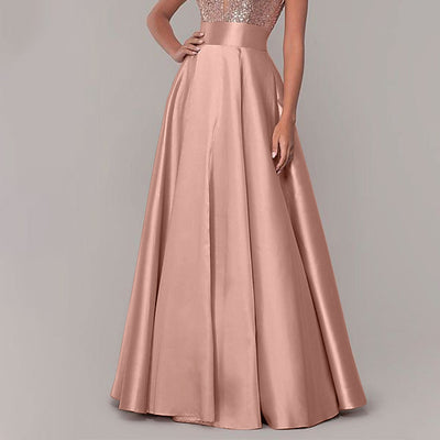 LinkMejor Stylish Women High Waist A-line Long Skirts Summer OL Work Skirt Jupe Female Solid Party Maxi Skirts Faldas Saia