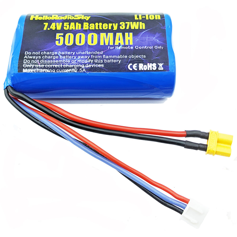 HelloRadioSky 7.4V 5000mAh 2S Li-ion Battery XT30 Plug for V14 Radio Transmitter