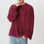 LinkMejor Men's Solid Color Sweater Casual Comfy Oversized Faux Fur Long Sleeve Sweater Plus Size Crew Neck Pullover Sweater for Men Fall Winter
