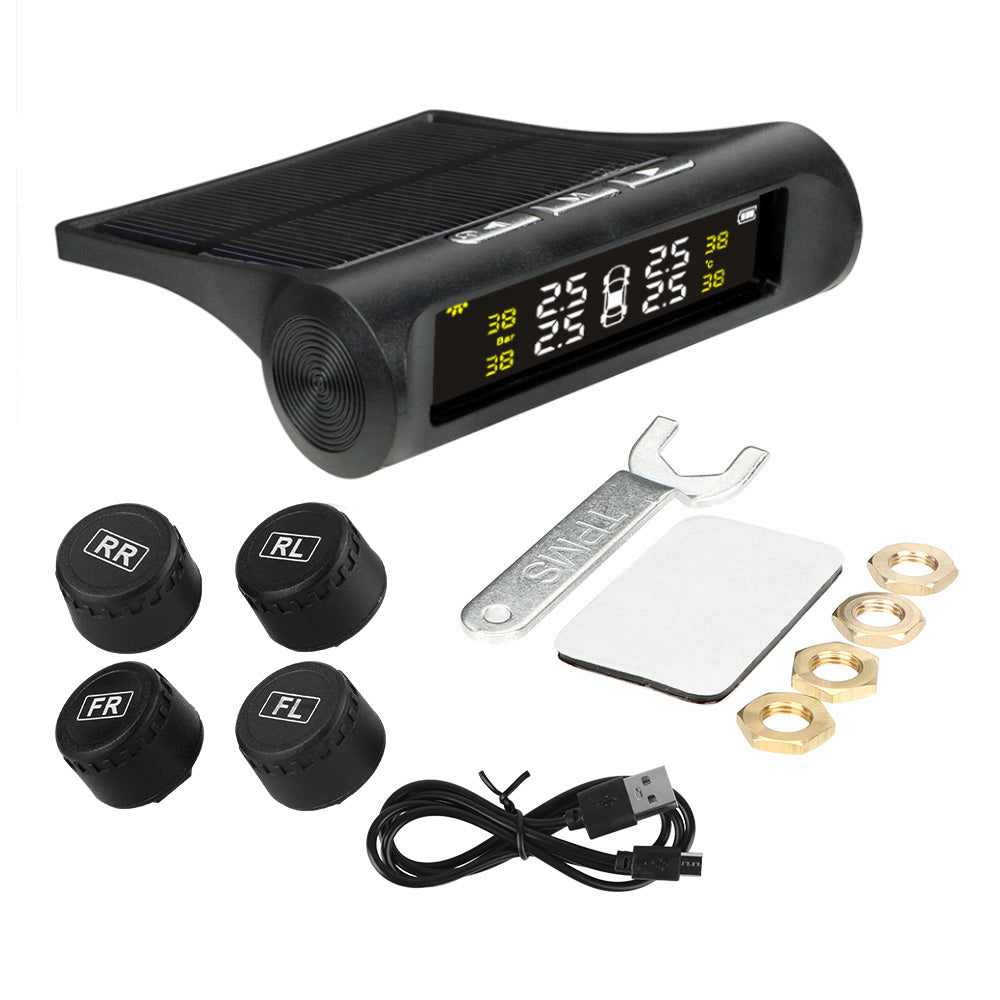 Wireless Car TPMS Tire Pressure Monitoring System External Sensor Solar Power Auto Security Alarm Systems Tire Pressure Digital LCD Display