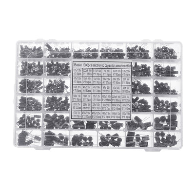 Aemedy® 1000pcs 36 Values 0.1uF 50V-1000uF 16V Capacitors 4.7UF 10UF 22UF 33UF 47UF Electrolytic Capacitor Assortment Box Kit