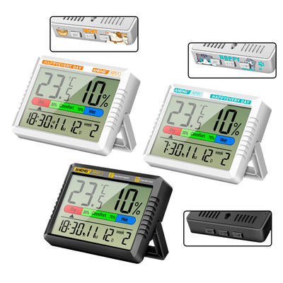 LinkMejor AP01 Hygrometer Clock Calendar Snooze Mode LCD Display Temperature Range -10~50°C Humidity Range 10~99% Hourly Reminder Battery Operated for Home Office