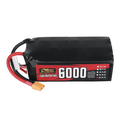 LinkMejor Power 22.2V 6000mAh 100C 6S LiPo Battery XT60 Plug with T Plug Adapter for RC FPV Racing Drone Airplane